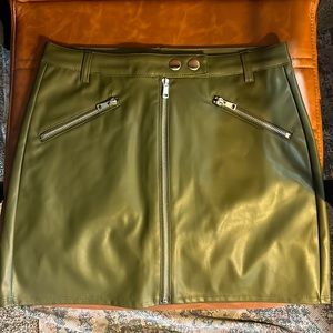 Faux Leather Moto Mini Skirt - olive green